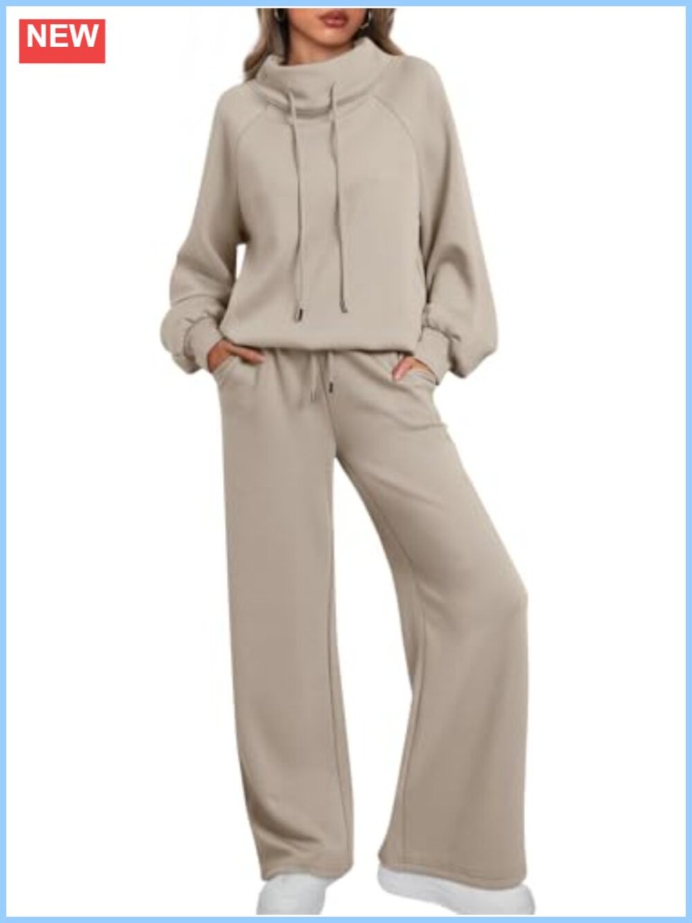Scuba Knit Mock Neck Lounge Set Wide Leg Pants Drawstring Pullover